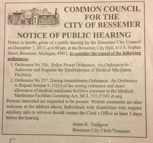 City of Bessemer, MI - Notice of Public Hearing
